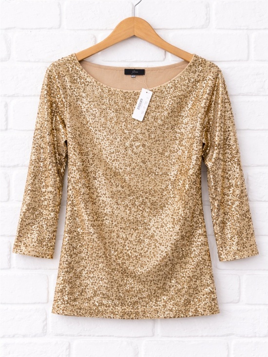 J. Crew Tops - J.Crew Gold Sequin Drapey Boatneck Top